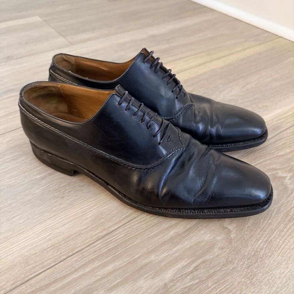 Sutor Mantellassi Mens Shoes Sz 11.5 Black Leather Lace Up Oxford Handmade Italy